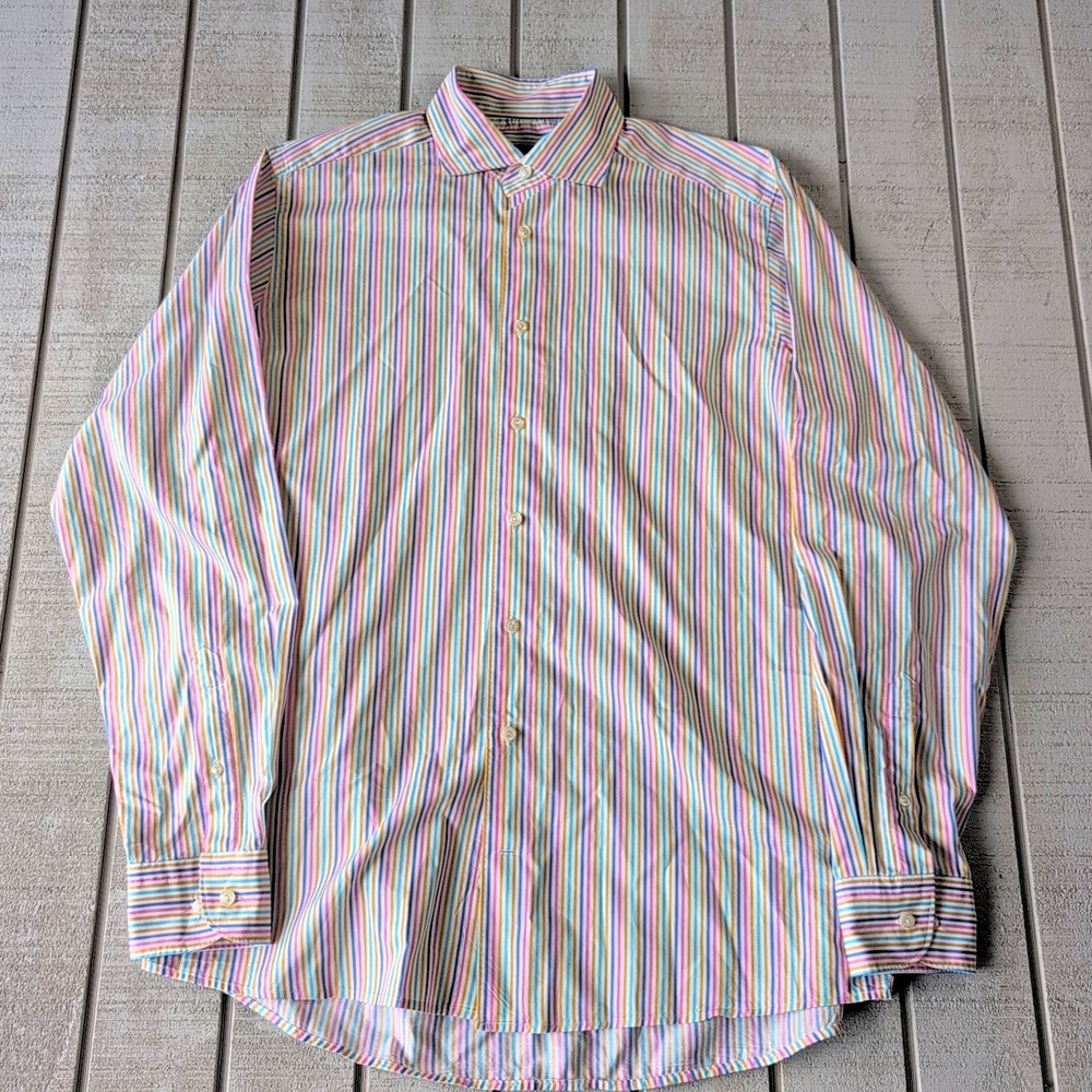 Eton Dress Shirt Mens Large 16 41 Multicolor Striped 100% Cotton Button Down L/S - Picture 3 of 8